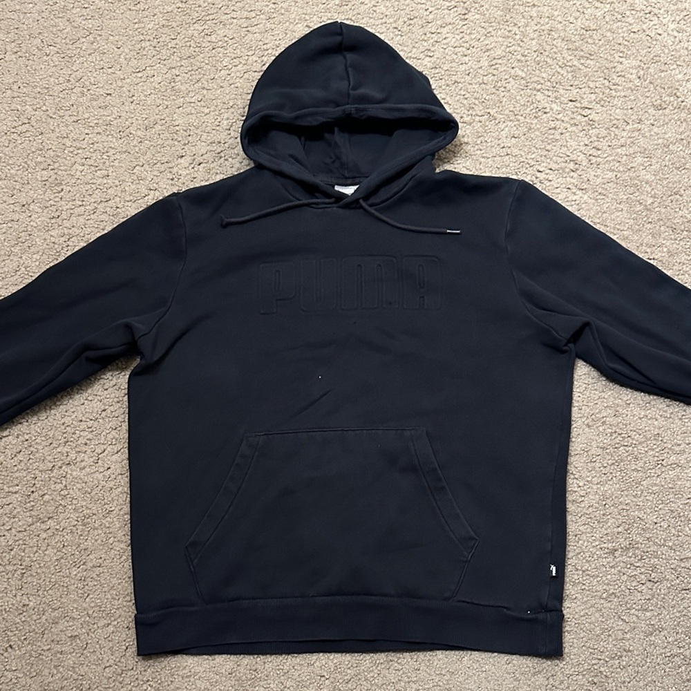 PUMA Mens Long Sleeve Hoodie Pullover Embossed PUMA Sweatshirt Black Size L